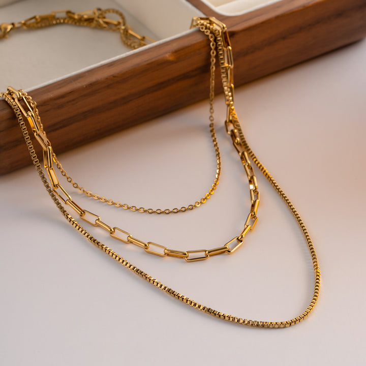 18k Gold Paperclip Box Link Chain Necklace