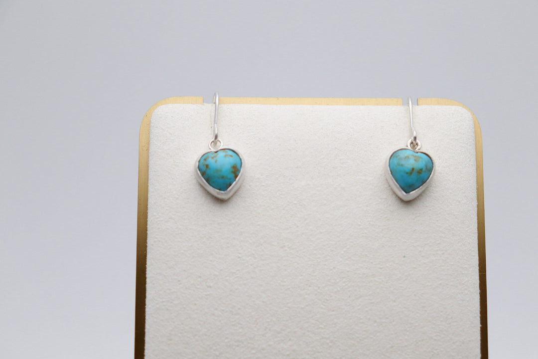 Handcrafted Kingman Mine Heart Shaped Turquoise Earrings - Sterling Silver Beauty!