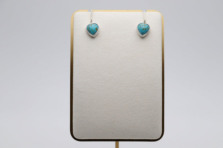 Handcrafted Kingman Mine Heart Shaped Turquoise Earrings - Sterling Silver Beauty!