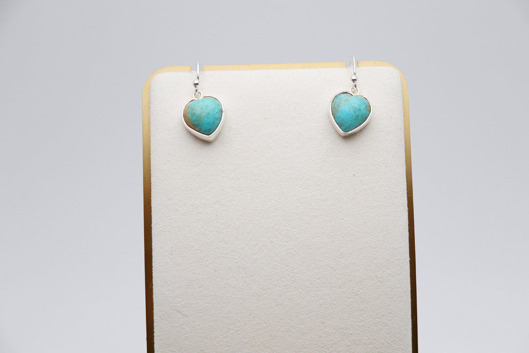 Handcrafted Kingman Mine Heart Shaped Turquoise Earrings - Sterling Silver Beauty!