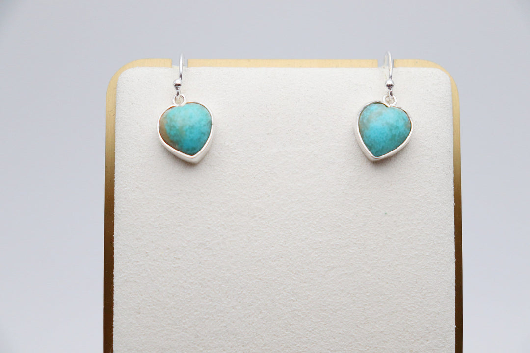 Handcrafted Kingman Mine Heart Shaped Turquoise Earrings - Sterling Silver Beauty!