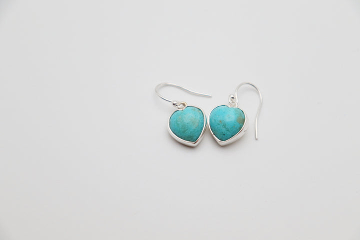 Handcrafted Kingman Mine Heart Shaped Turquoise Earrings - Sterling Silver Beauty!