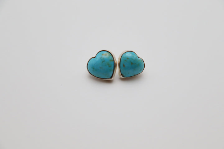 Handcrafted Kingman Mine Heart Shaped Turquoise Earrings - Sterling Silver Beauty!