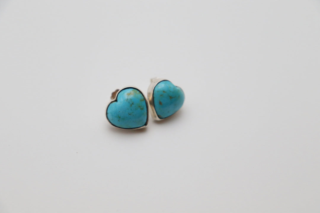 Handcrafted Kingman Mine Heart Shaped Turquoise Earrings - Sterling Silver Beauty!