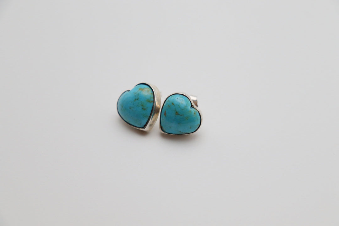 Handcrafted Kingman Mine Heart Shaped Turquoise Earrings - Sterling Silver Beauty!