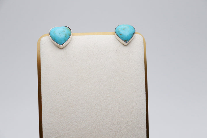 Handcrafted Kingman Mine Heart Shaped Turquoise Earrings - Sterling Silver Beauty!