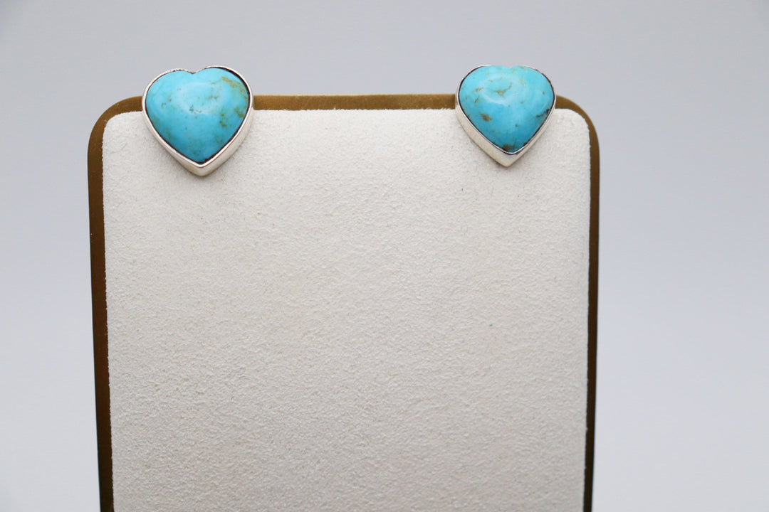 Handcrafted Kingman Mine Heart Shaped Turquoise Earrings - Sterling Silver Beauty!