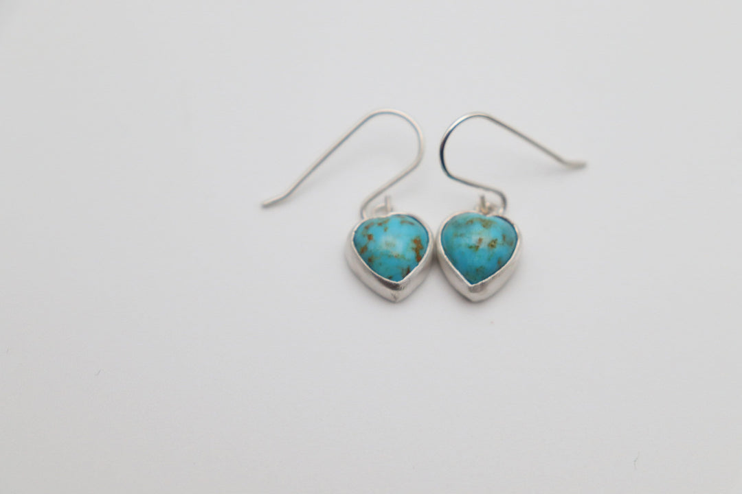 Handcrafted Kingman Mine Heart Shaped Turquoise Earrings - Sterling Silver Beauty!