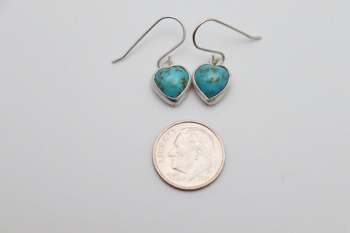 Handcrafted Kingman Mine Heart Shaped Turquoise Earrings - Sterling Silver Beauty!