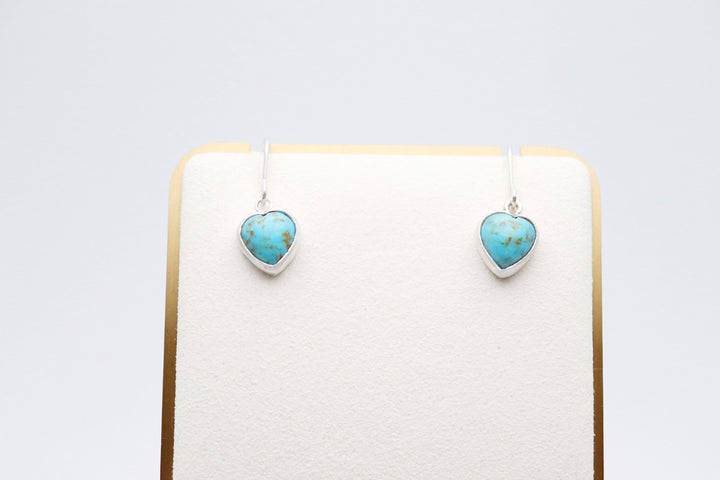 Handcrafted Kingman Mine Heart Shaped Turquoise Earrings - Sterling Silver Beauty!