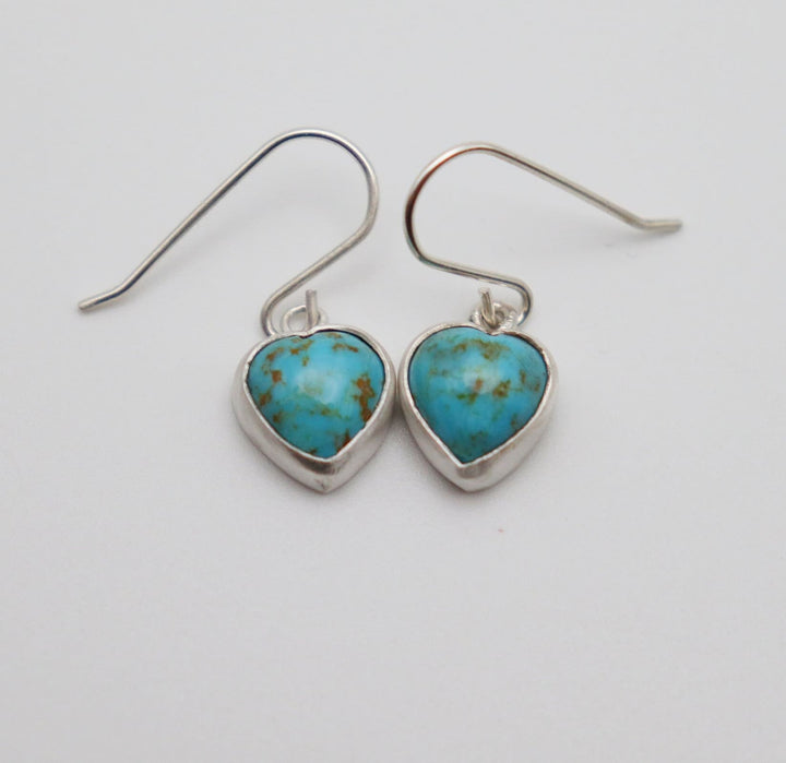 Handcrafted Kingman Mine Heart Shaped Turquoise Earrings - Sterling Silver Beauty!