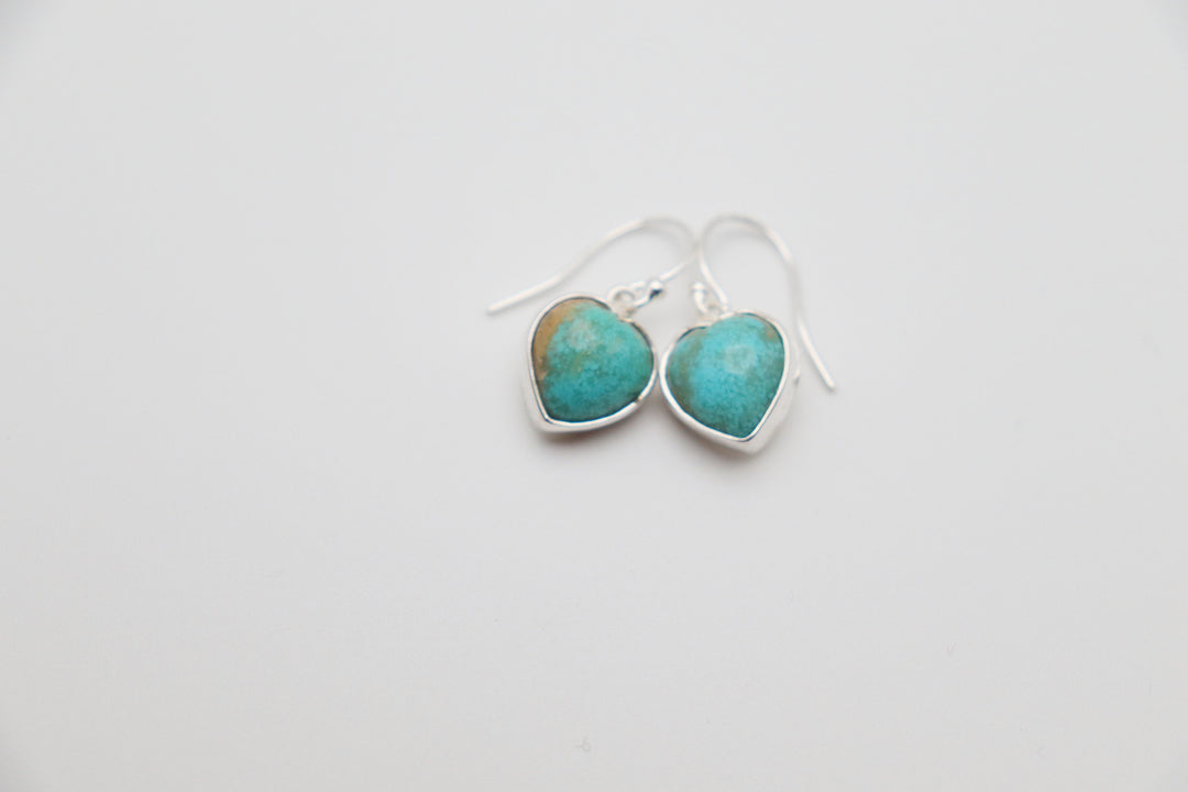 Handcrafted Kingman Mine Heart Shaped Turquoise Earrings - Sterling Silver Beauty!