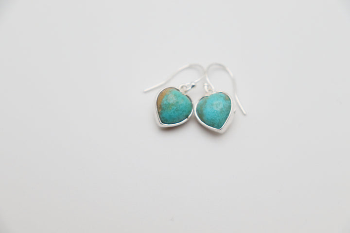 Handcrafted Kingman Mine Heart Shaped Turquoise Earrings - Sterling Silver Beauty!