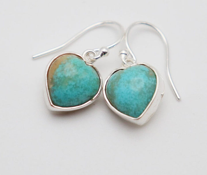 Handcrafted Kingman Mine Heart Shaped Turquoise Earrings - Sterling Silver Beauty!