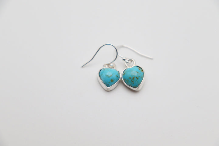 Handcrafted Kingman Mine Heart Shaped Turquoise Earrings - Sterling Silver Beauty!