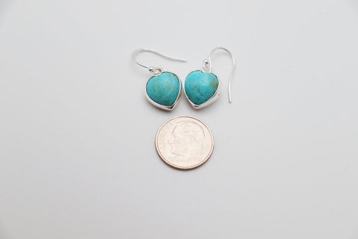 Handcrafted Kingman Mine Heart Shaped Turquoise Earrings - Sterling Silver Beauty!