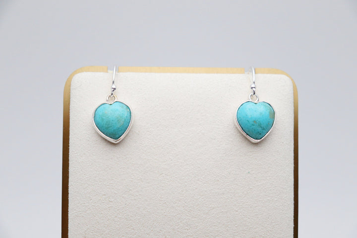 Handcrafted Kingman Mine Heart Shaped Turquoise Earrings - Sterling Silver Beauty!