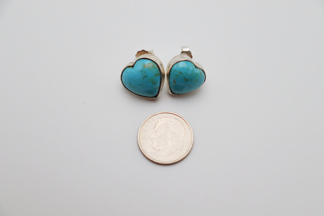 Handcrafted Kingman Mine Heart Shaped Turquoise Earrings - Sterling Silver Beauty!