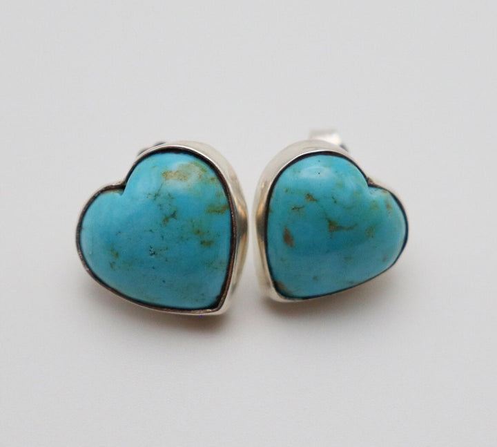 Handcrafted Kingman Mine Heart Shaped Turquoise Earrings - Sterling Silver Beauty!