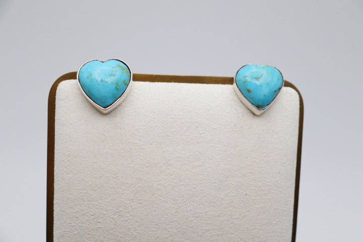 Handcrafted Kingman Mine Heart Shaped Turquoise Earrings - Sterling Silver Beauty!